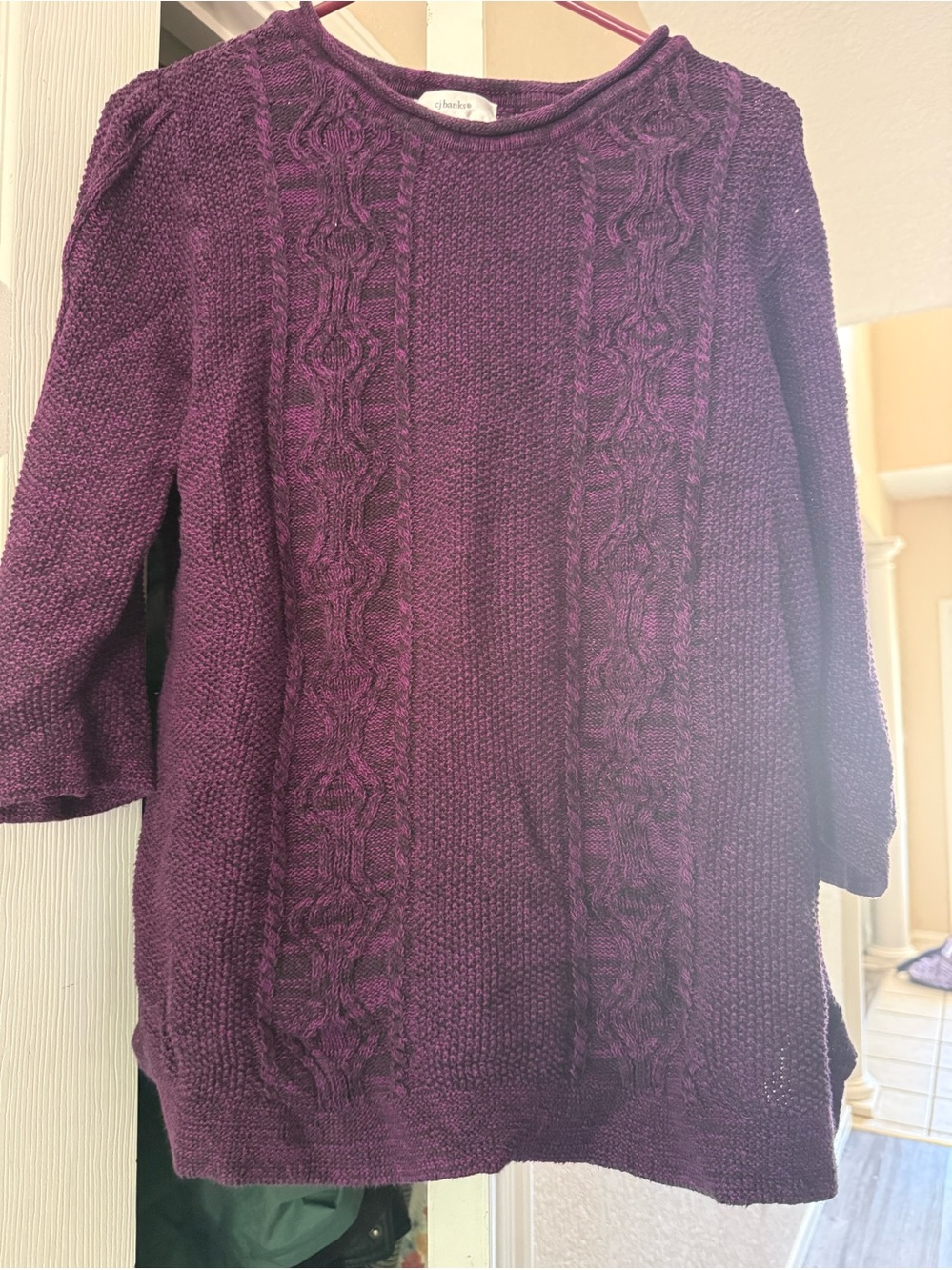 CJ Banks Plum Cable Knit Scoop Neck Sweater